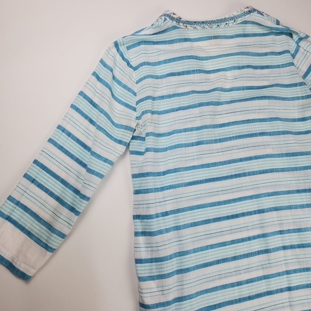 Michael Kors Blue White Stripe Silver Top Small - Picture 4 of 9